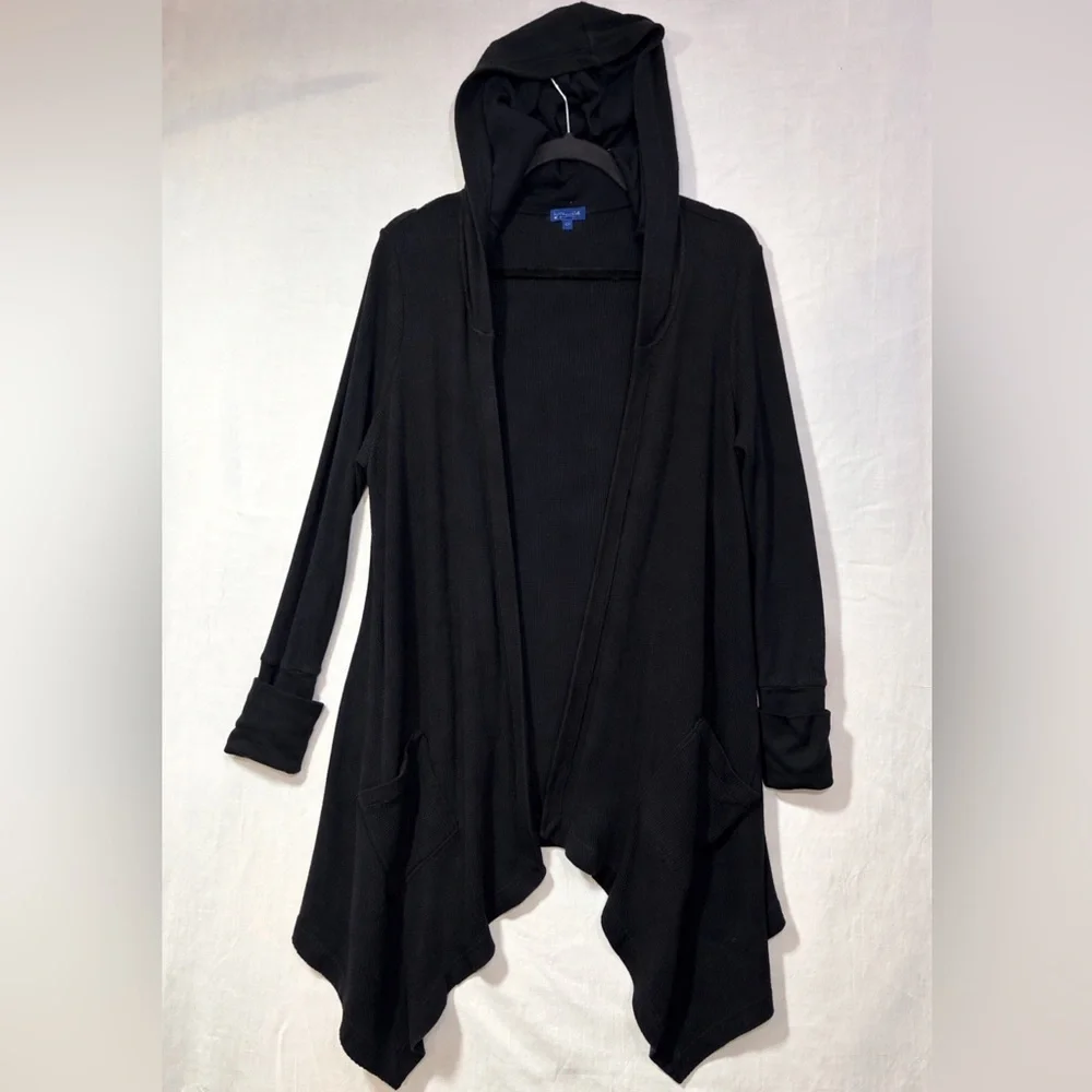 Splendid Thermal Cotton Cardigan Sz XL Waffle Knit Hooded Open Front Waterfall - Picture 4 of 9